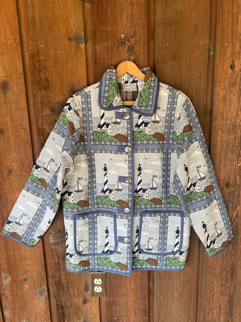 Vintage Blair Lighthouse Tapestry Jacket Nautical Coastal Medium